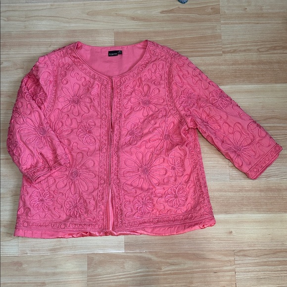 Izaro Coral Pink Soutache Embroidered 3/4 Sleeve Cardigan Jacket Size XL - Picture 6 of 15